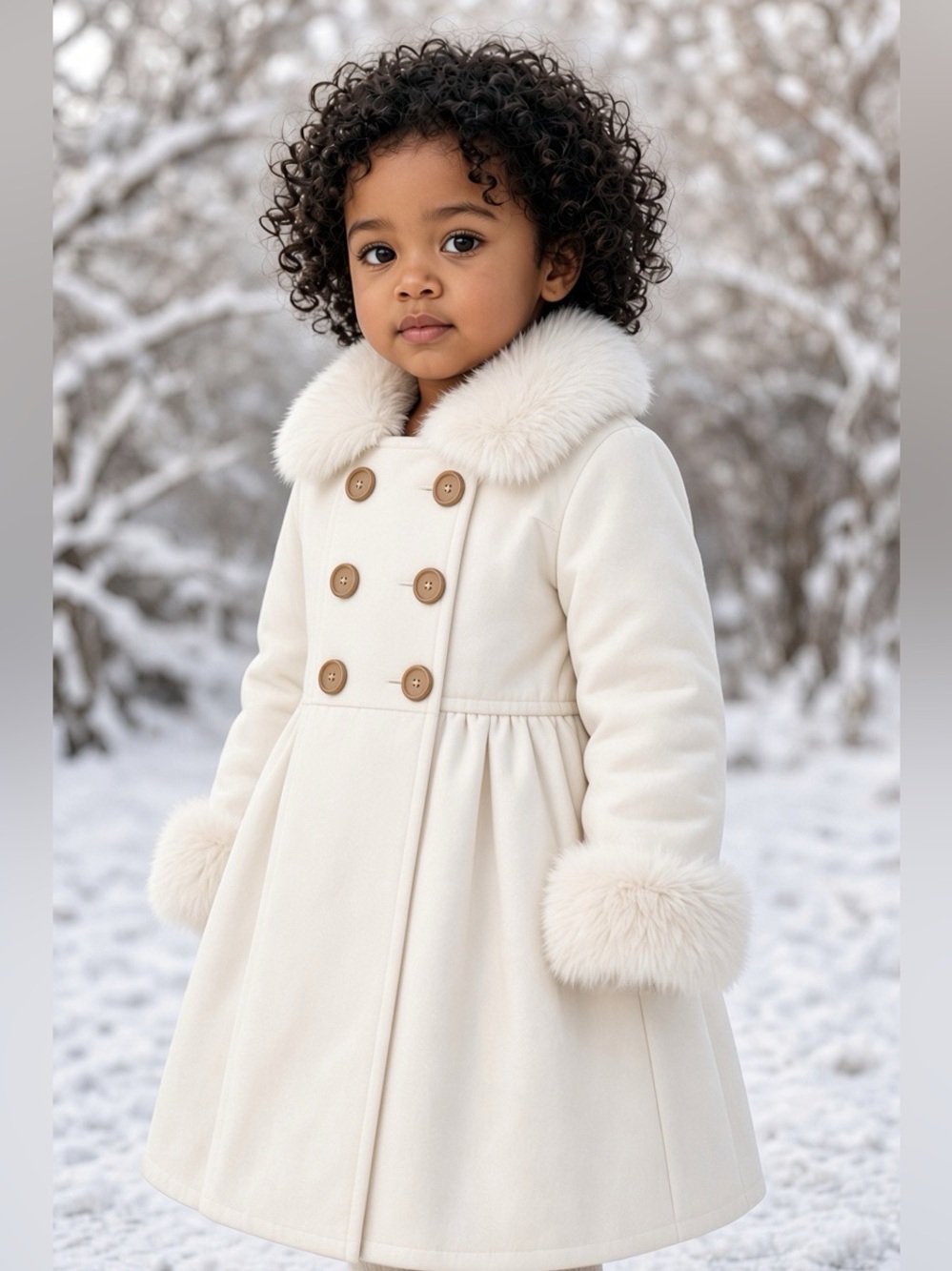 Camilla Girls Cream Faux Fur Trim Jacket | Size 2T